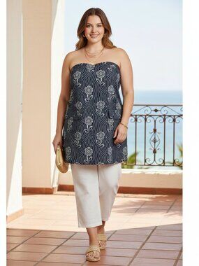 Tuckernuck Midnight Posy Marnie Top 2XL Floral Strapless Peplum Blouse NWT